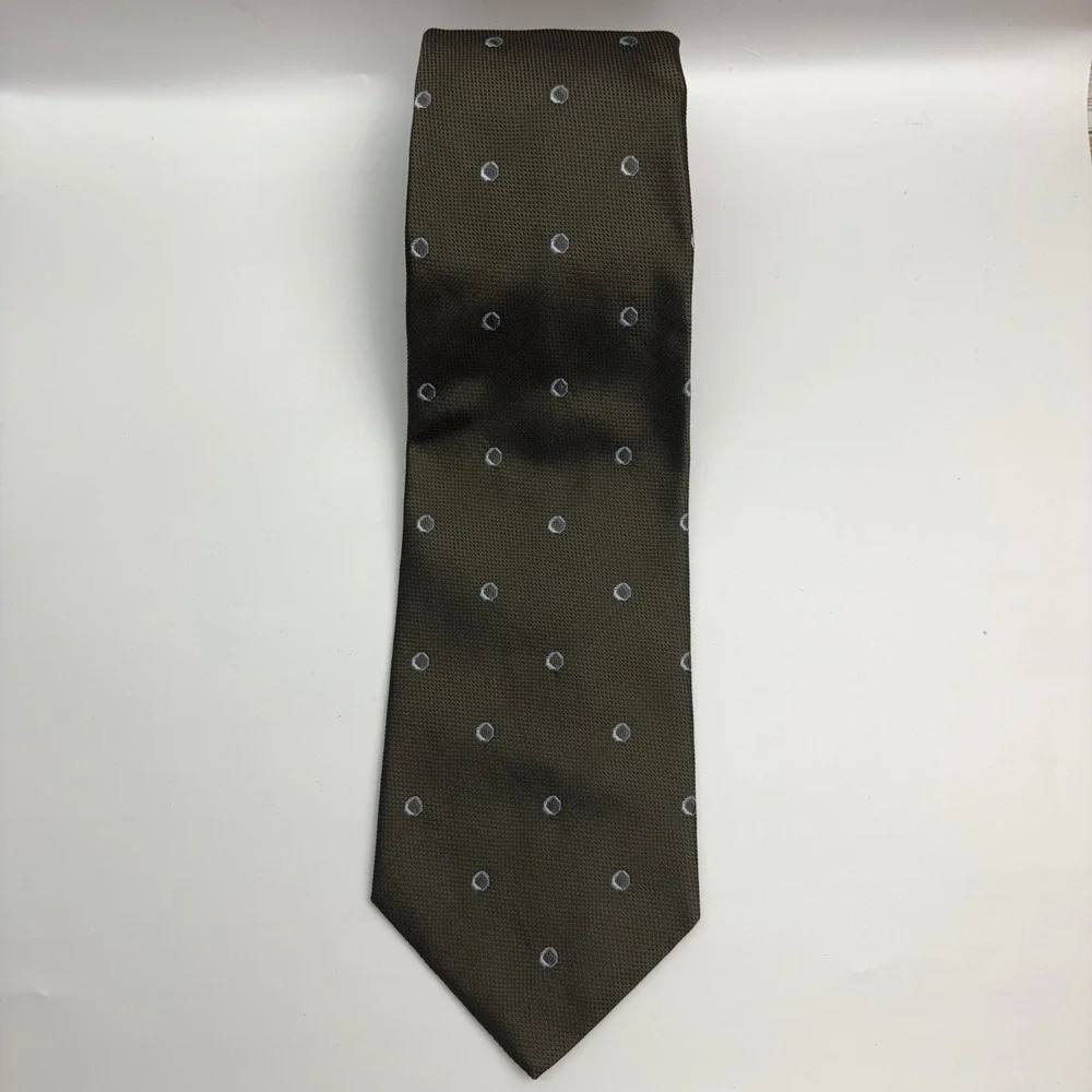 Brooks Basics Necktie Mens One Size Brown Green Silk Geometric Circle USA‎ Made